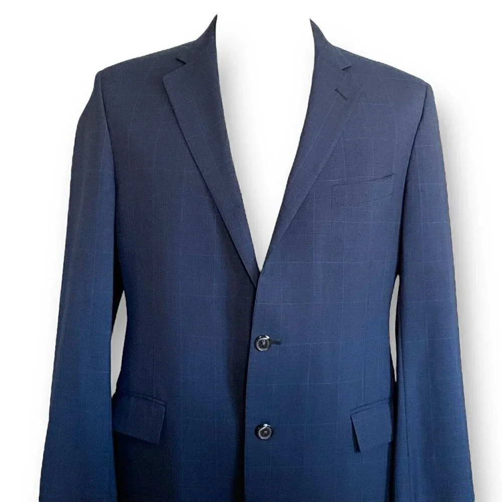 Brooks Brothers 346 Regent Fit Two Button Blazer 43R Dark Blue Glen Plaid Wool